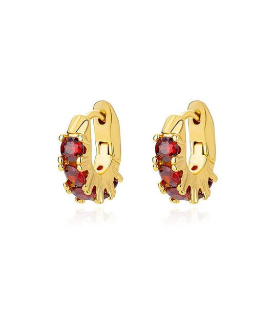 Red zircon hoop earrings